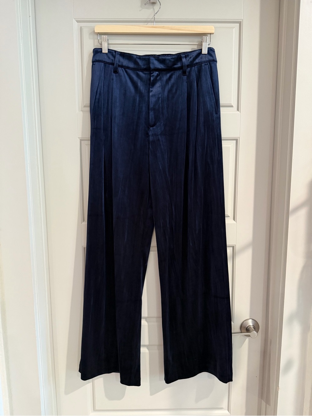 GAP Midnight Navy Wide Leg Crinkle Velvet Easy Trouser Pants Size 10